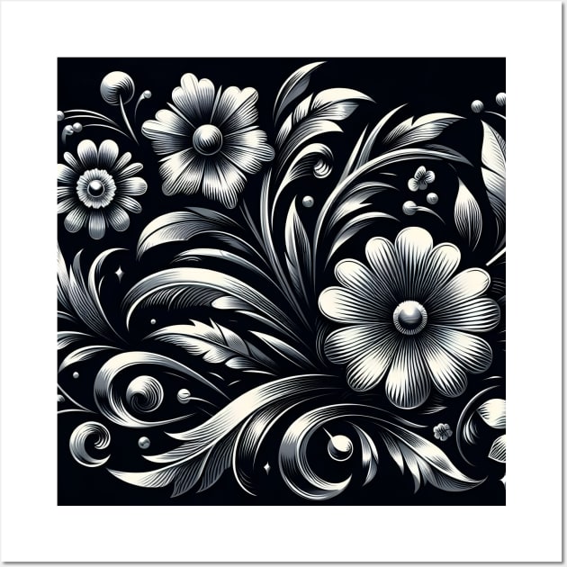 Silver Floral Illustration Wall Art by Jenni Arts